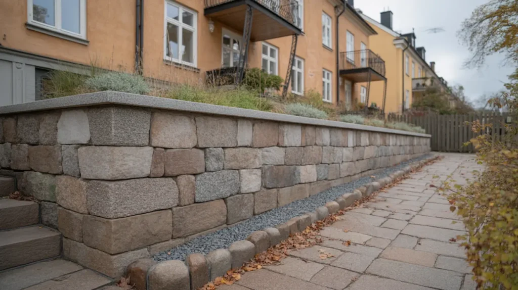 f rdigst lld naturstensmur med st dmur p innerg rd i s dermalm stockholm