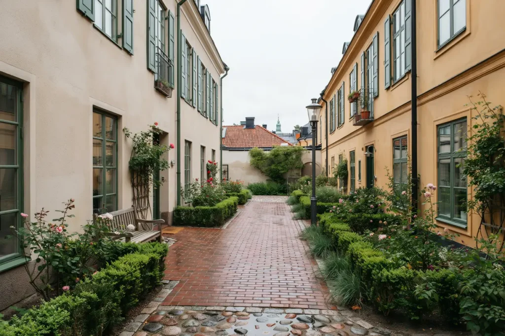 anlagd g ngyta med marktegel p bostadsg rd i s dermalm